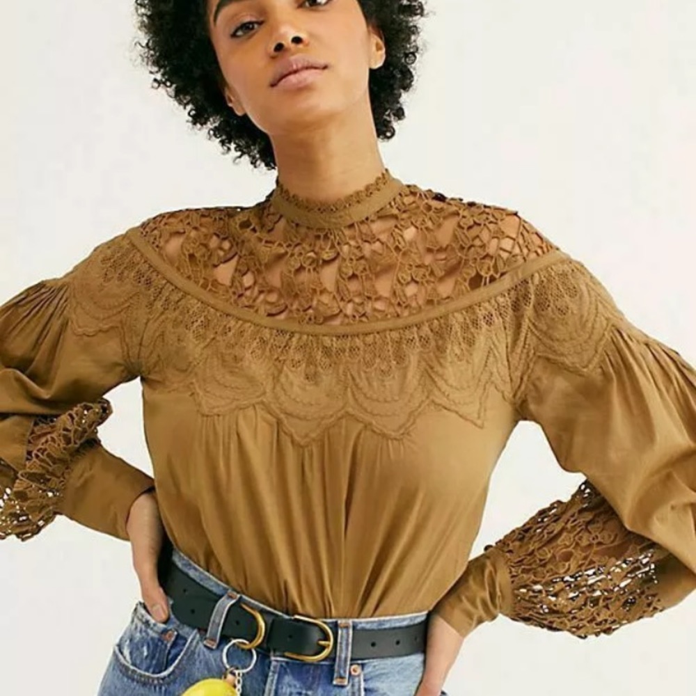 Free People Better For You Smocked Crochet Top S